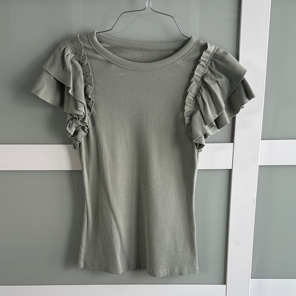 Amazon Light Green Ruffle Sleeve Tee